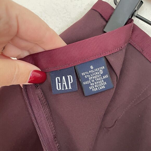 Vintage Y2k GAP Women Burgundy A-Line Skirt Size 6 OfficeCore Satin 90s - Picture 6 of 7